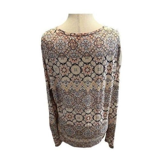 Lands End Womens Top Medium Pullover Long Sleeve Peach Mosaic Boat Neck Casual - Picture 4 of 9